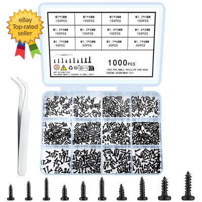 1000 Pcs Small Pan Head Screws Assortment Kit, Micro Tiny Electronic Self Tappin
