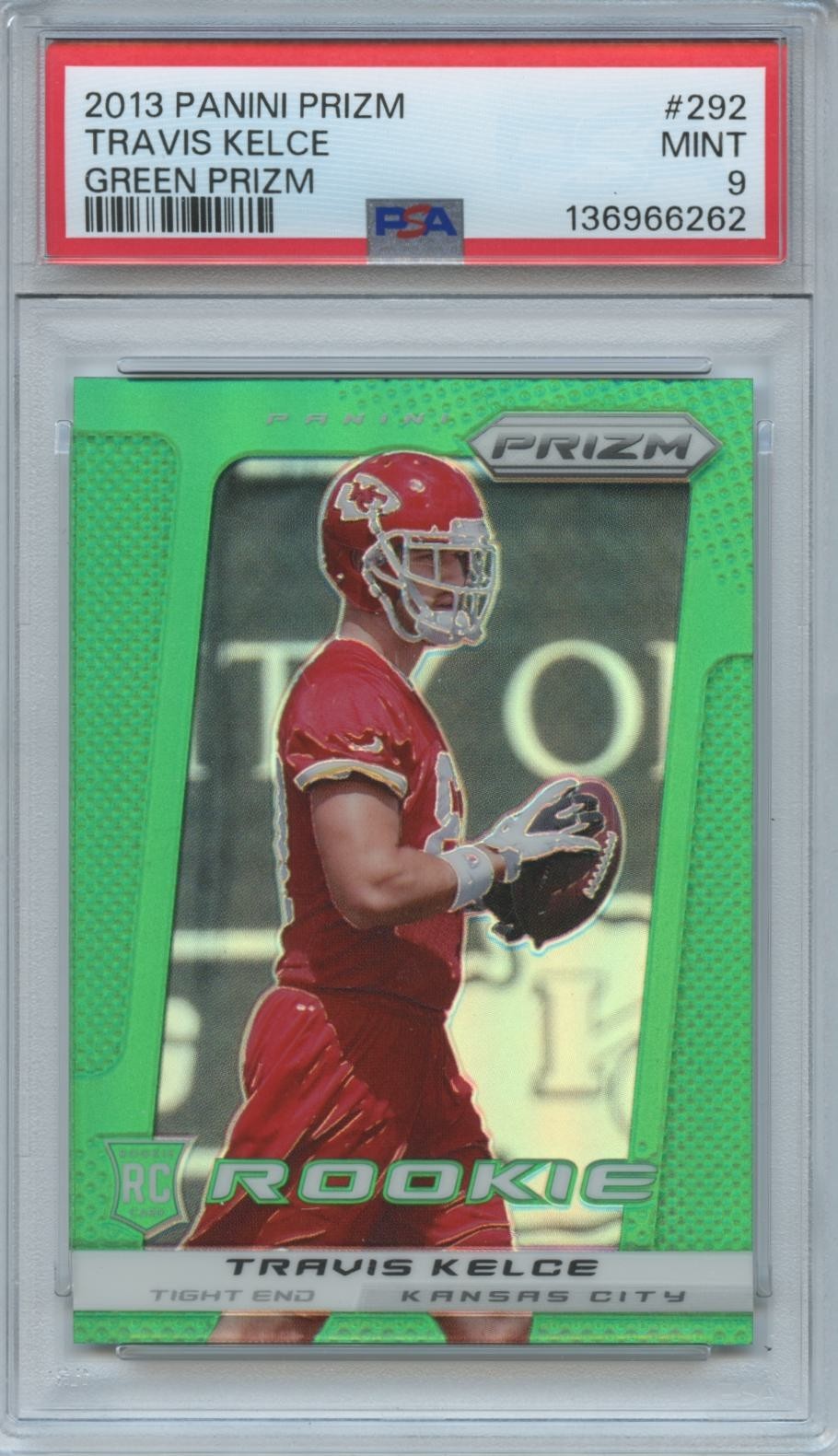 Travis Kelce 2013 Prizm Green Prizm Rookie RC Kansas City Chiefs #292 PSA 9