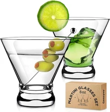 2 Pack Martini Glasses, 8 Ounce Crystal Cocktail 8 Ounces, Clear 