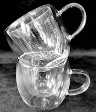 Double Walled Insulated Demitasse Small Glass Coffee Cups 2.5” Tall - Set of 2 -