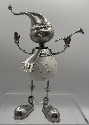Christmas Figurine Snowman Bobble Head Tea Light Candle Holder Snowflake Trumpet