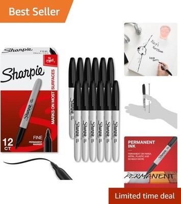 Office Supplies Permanent Markers Black 12 Count Fine Tip for Wood Plastic Paper