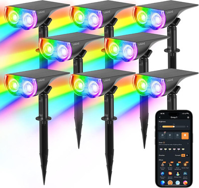 Color Changing Solar Spot Lights with App Control - 8 Pack Outdoor Lighting