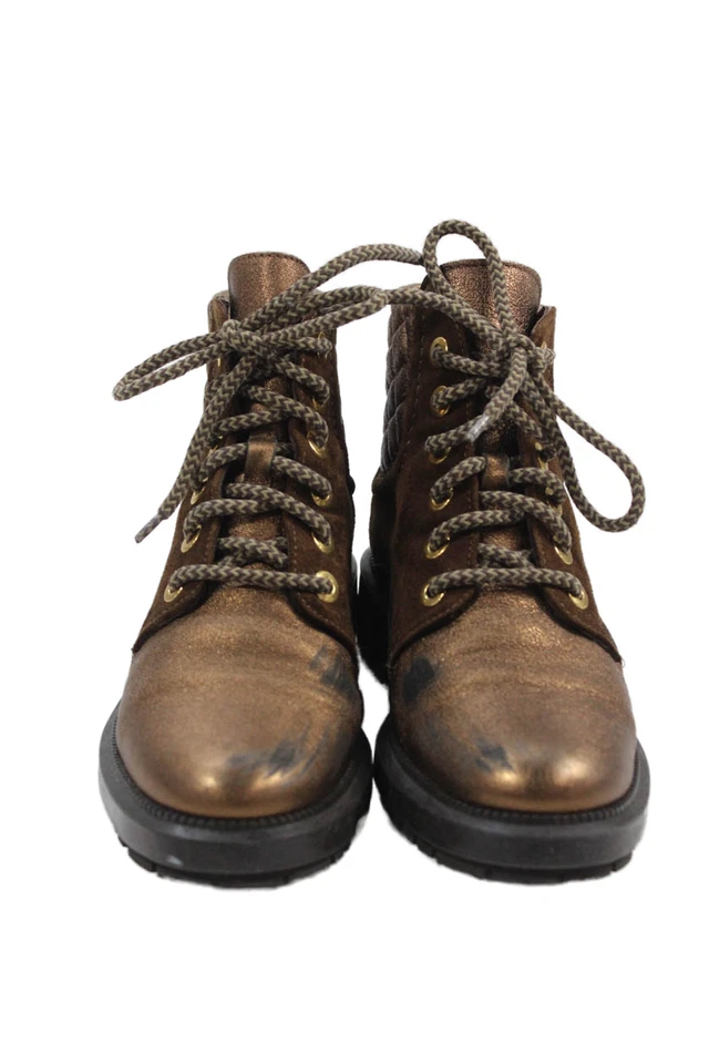 Aquatalia женщин кожаный металлический шнурует вверх лодыжки боя ботинки коричневый размер 7 - Изображение 2 из 4