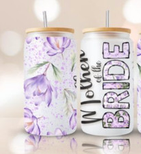 Wedding Party Personalized Name Floral design 16oz Libby Glass Tumbler