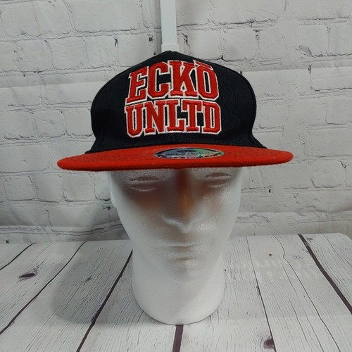 Ecko Unltd Baseballmütze Herren flacher Schirm verstellbar Druckknopflasche schwarz & rot