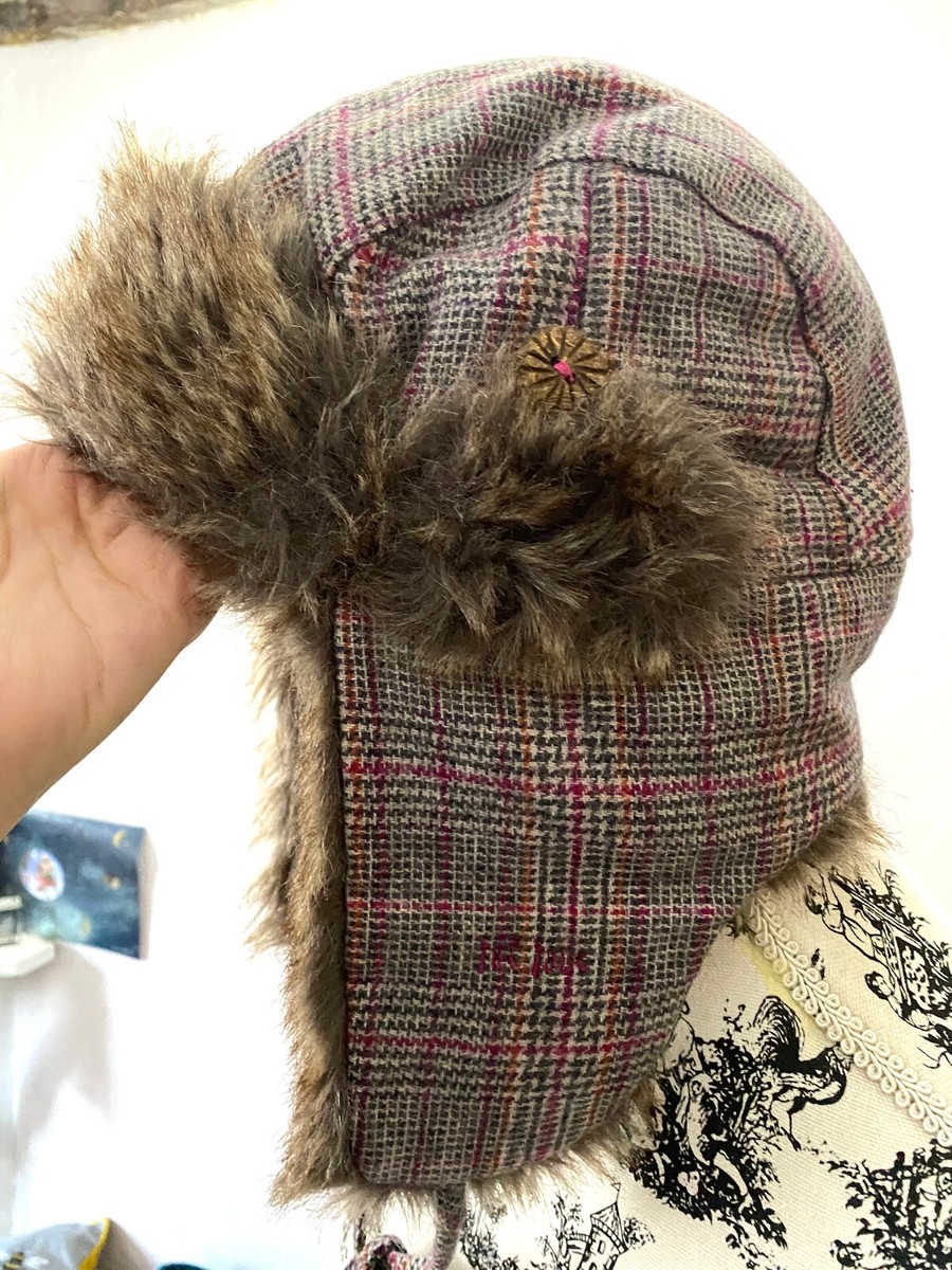 Ladies Fat Face Multi-Coloured Brown Tartan Trapper Hat, One Size