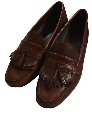 HS Trask Handmade Kiltie Tassel Pebble Leather Loafers Mens 13  USA Made Bourbon