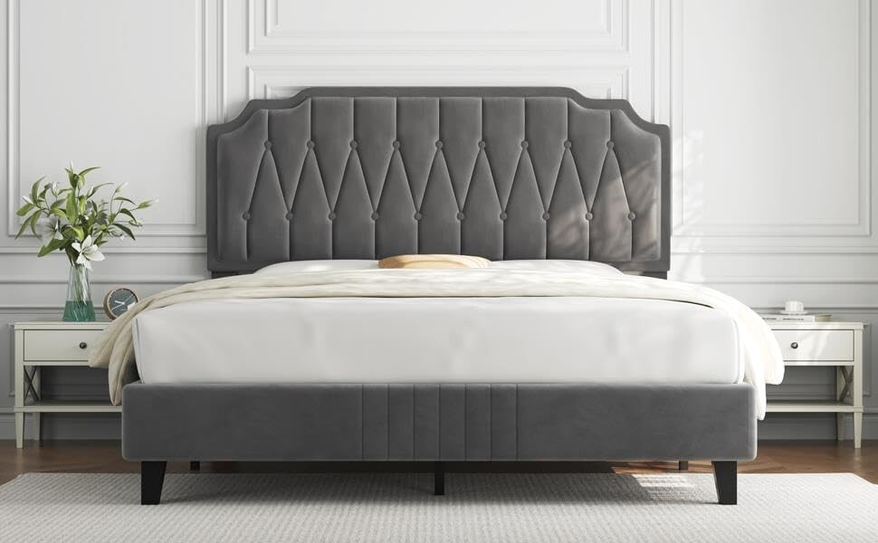 Yaheetech 4ft6 Double Bed Frame Upholstered Platform Bed with Adjustable Diamond Button-Tufted Headboard and 2 Drawers Storage/Sturdy Wood Slat Support/No Box Spring Needed,Black Double Bed 25 Yaheetech 4ft6 Double Bed Frame Upholstered Platform Bed with Adjustable Button