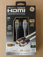 GE Gold Plated HDMI Cable 8K UHDR Ultra High-Speed 8 ft 2.4m 48GBPS Dynamic 4K