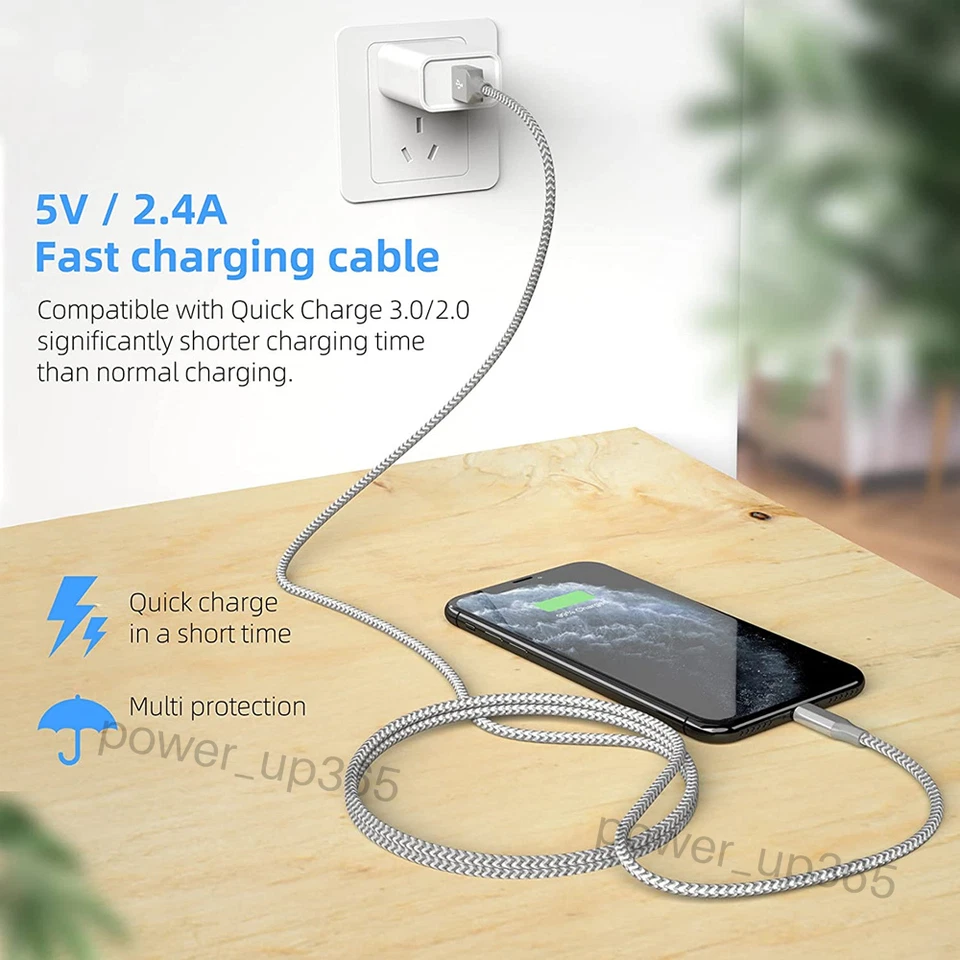 Cable de carga trenzado USB 6 pies para iPhone 14 13 12 11 8 7 6 XR X SE cable cargador Foto 3 de 4