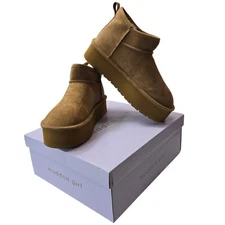 New Madden Girl Women Chestnut Faux Suede Mini Platform Short Boots Size 9 NWB