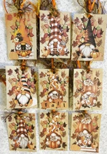 Fall Gnomes~Gift Hang Tags~Set of 9 Tags~Ornaments~Scrapbooking~Journals~543R-2