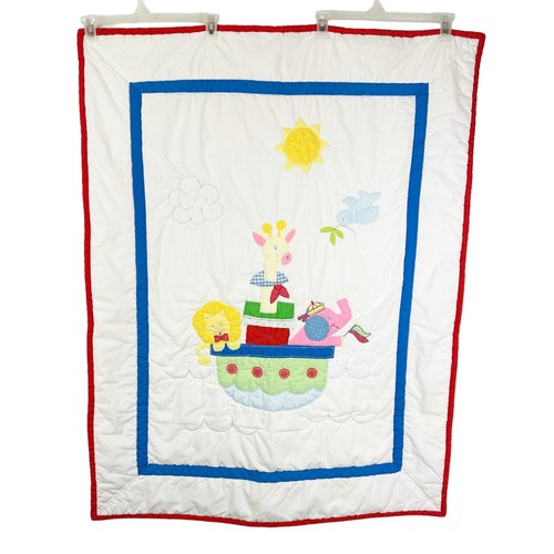 Vintage Baby Togs Baby Blanket Quilted Noahs Ark Jungle Animals 45 X 36