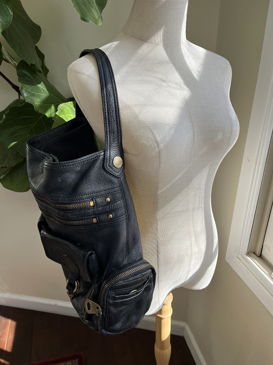 MARC by MARC JACOBS black Leather hobo bag with gold buckles and