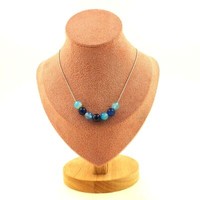 Halskette 7 Perlen Achat Phylum Blau 8 Mm Kette Aus Edelstahl Halskette Fem