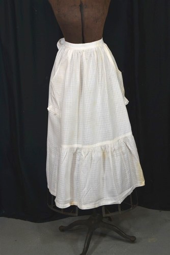 antique apron white half pique long cotton large w/pockets 1800s original 19th