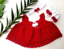 Handmade Baby Dress Crochet Red And White Baby Outfit 0-6 Months