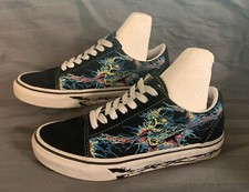 Vans Old Skool Canvas Sneakers, Mens 4.5, Womens 6, Lightning w/ Skull, Black