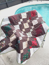 Winter Christmas Theme Handmade Lap Quilt Throw 38" x 49" OOAK Cotton Washable