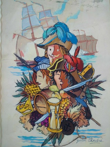 Painting Gaston André Marine Pirates & Capri Signed Painting Illustration - Picture 3 of 6