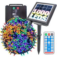 Solar Christmas Tree Lights 1000 LED 364ft RGB Multicolor, 8 Mode Remote Outdoor