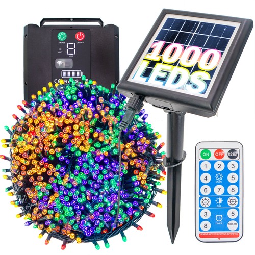 Solar Christmas Tree Lights 1000 LED 364ft RGB Multicolor, 8 Mode Remote Outdoor - 第 1/8 張圖片