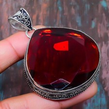 Vintage Mozambique Garnet Gemstone Handmade 925 Sterling Silver Jewelry Pendant