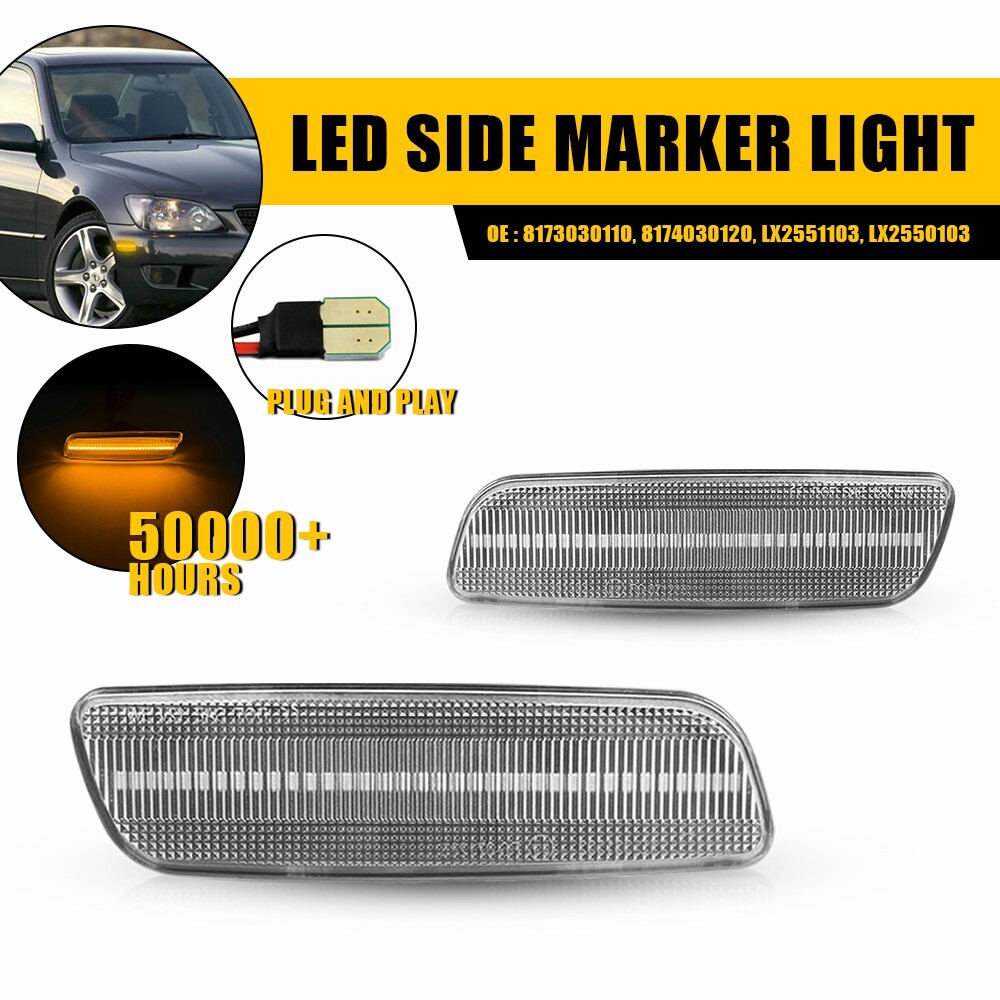 For Lexus GS300 GS430 IS300 LS400 Clear Amber LED Bumper Side Marker Lights M
