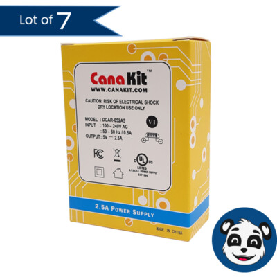 Lot of 7 CANAKIT DCAR-052A5 Raspberry Pi 3 B+ Power Supply 2.5A 5V - ''NEW''