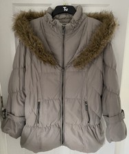 Hawke & Co Ladies Taupe Double Zip Detachable Fur Hooded Quilted Jacket Coat L