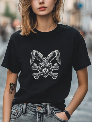 Aggressive Bunny Skull T-Shirt Gothic Rabbit with Crossbones Design Unisex Tee