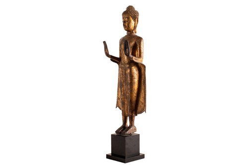 Antiker, stehender Buddha, vergoldete Bronze, Thailand, Ayutthaya -Per., 17. Jh. - Bild 11 von 13