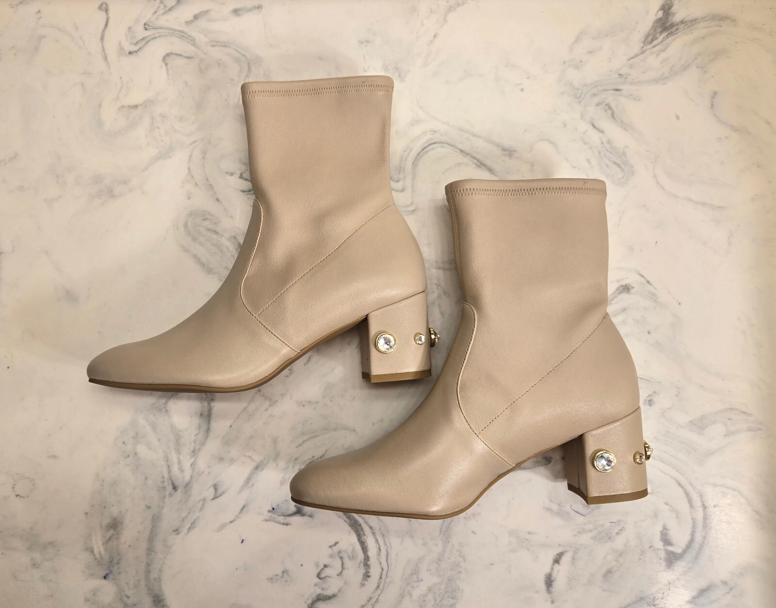 New! Stuart Weitzman 'Allshine' Stretch Booties Beige Womens Size 8 B MSRP $695
