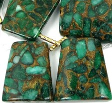 30mm Green in Quartz with Pyrite Ladder Trapezoid Pendant Beads 6 pcs