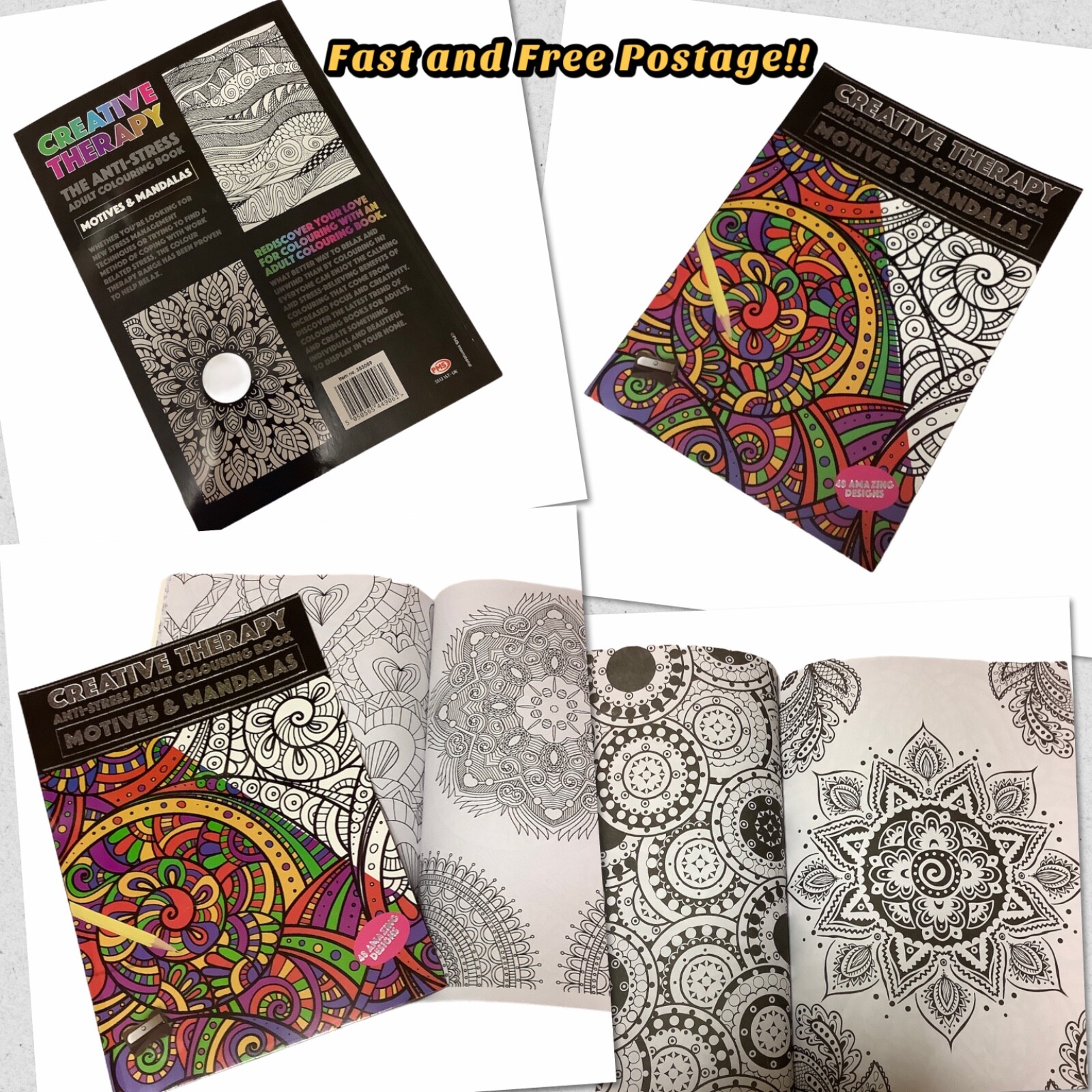 CREATIVE THERAPY - ADULTS COLOURING BOOK - LARGE A4 - ANTI-STRESS ACTIVITY FUN