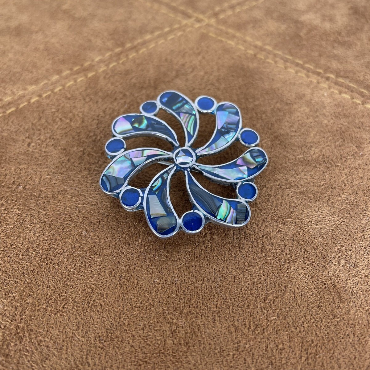 Vintage Mexico Sterling Silver Brooch Pin/pendant 925 Swirl Mop 