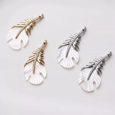 1pcs Shell Feather Charms, Gold/Silver Feather Pendants,Shell Charm,leaves charm