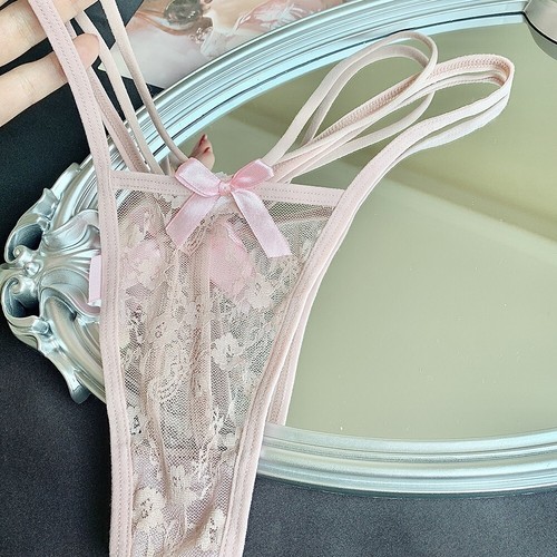 Womens Low Waist Lace Panties with Bow and Thin Straps TBack Underwear - Picture 10 of 24