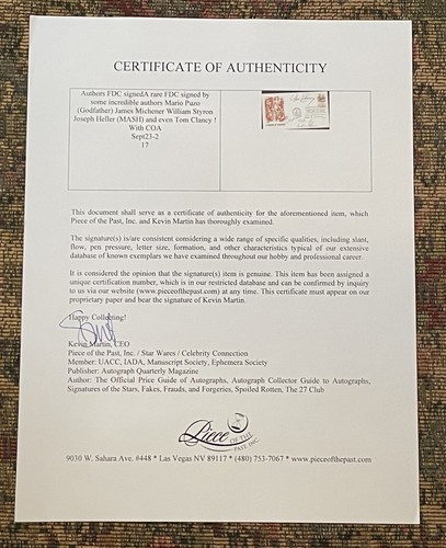 1984 Framed FDC Signed by M Puzo, J Michener, T Clancy, W Styron, J Heller w COA - Picture 5 of 5