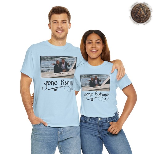 Gone Fishing T-Shirt, Barack Obama George Clooney Boat Photo Conspiracy Tee - Picture 9 of 109