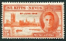 ST. KITTS-NEVIS 1946 1 1/2d red-orange SG78 MH FG Victory Omnibus Issue c ##W34