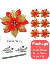 Poinsettia Flowers for Christmas Tree, 72 Pcs Glitter Christmas Flowers Artifici