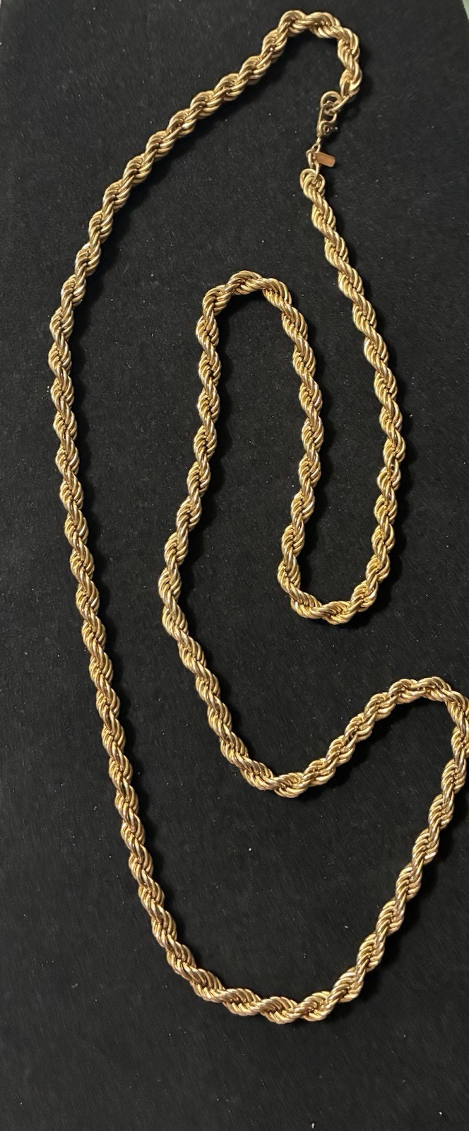 Vintage Monet gold tone twisted rope chain necklace, 30 inches