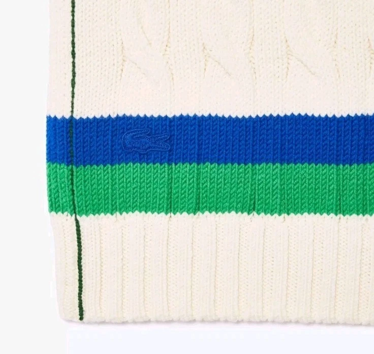 LACOSTE Unisex Cable Knit Wool Vest V-neckline White Sweaters Sweatshirts - Image 3 of 4