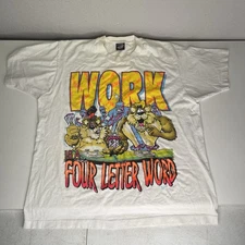 VTG Screen Stars Best “Work Is A Four Letter Word” Cotton T-Shirt Size XL - BH