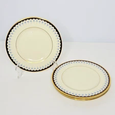 Set of 4 Vintage Minton Consort Blue White Gold Floral 8" Salad Plates