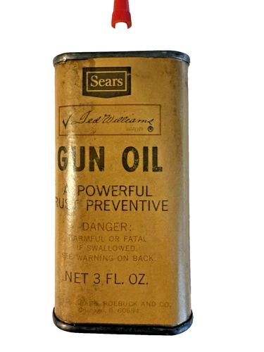 Vintage 3 Oz. Paper Label Collectible Handy Oiler--Sears "Ted Williams" Gun Oil