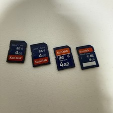 Lot of 4 SanDisk 4GB SDHC Memory Cards Class 2 Class 4 Blue Digital Storage Card