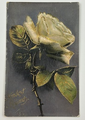 1912 Postcard White Rose Embossed Gold Foil Accent Kindest Regards Unposted  E-9